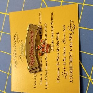 Red Hat Brooch 2.5" Pin Gold Tone